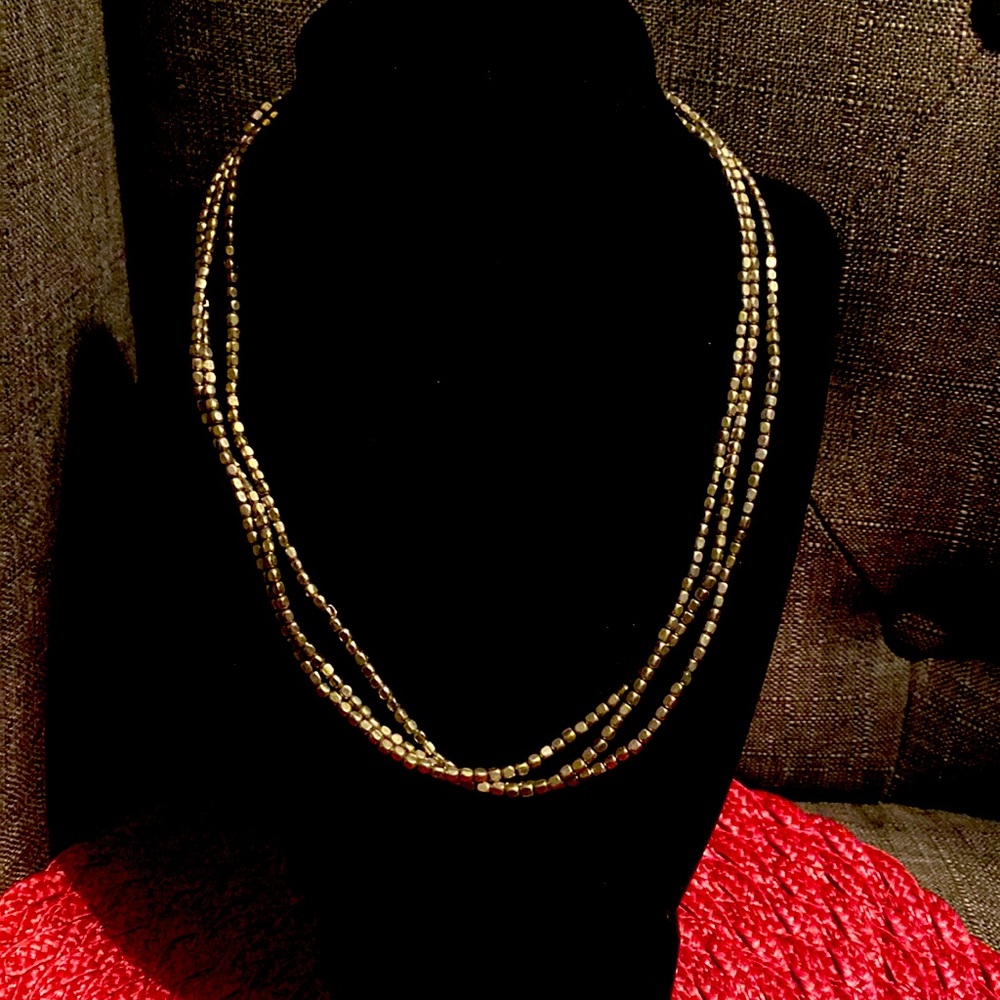 3 strand silver tone beaded metal necklace